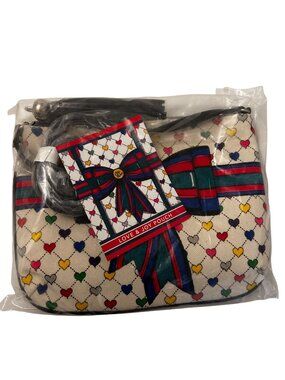 Brighton Love & Joy Pouch Clutch NWT Multicolor Heart Canvas 7x9.5" MSRP $70
